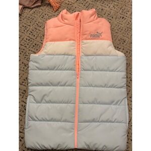 Puma Girls Puffer Vest Colorblock Pink Blue Quilted Full Zip Size M 10/12